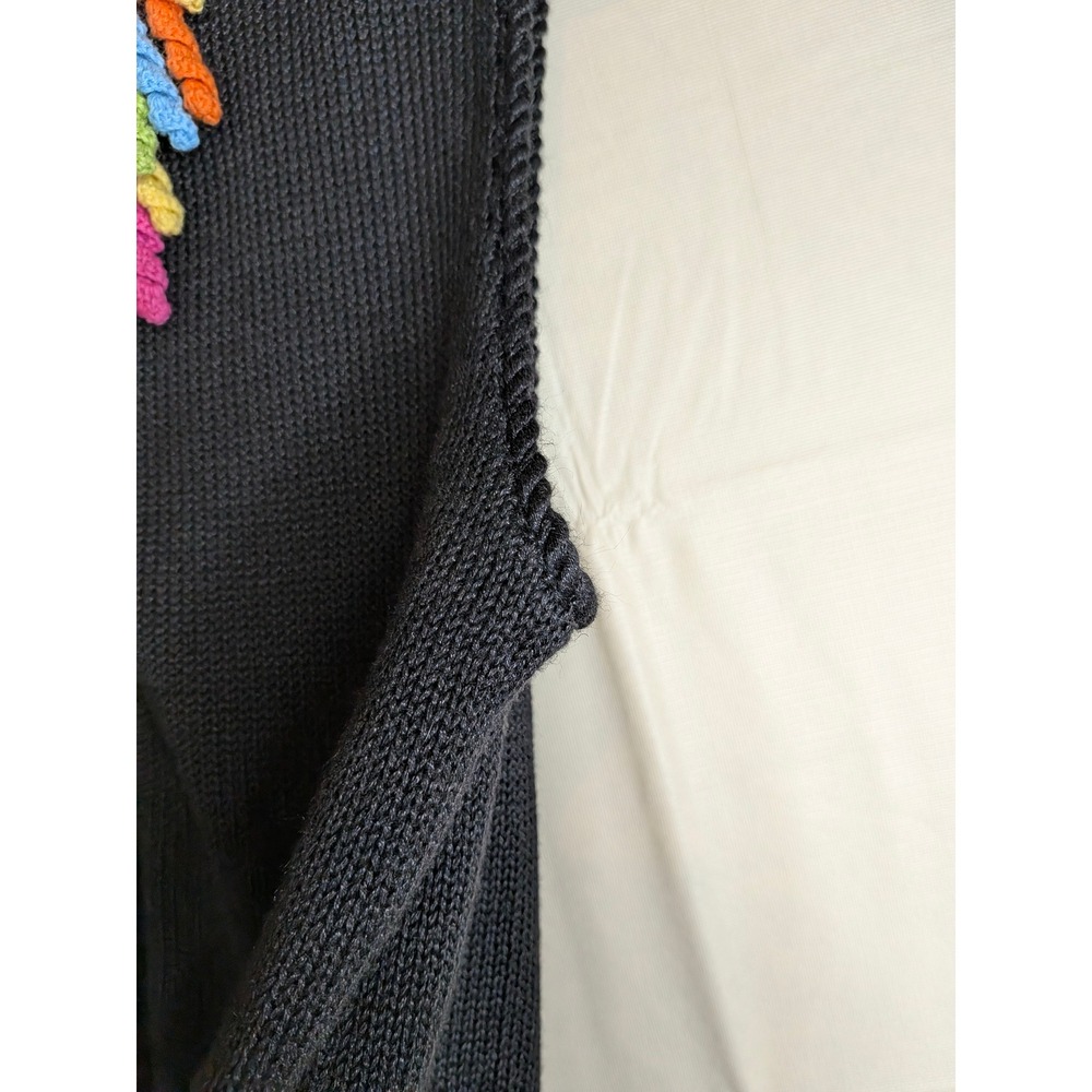 Vtg Colorful Knit Sweater Vest Granny Cardigan Rainbow Corkscrew Fringe Large - Picture 9 of 13